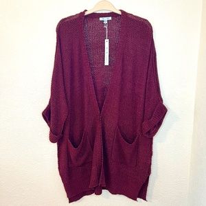 She + Sky - Oversized Wine Pocket Cardigan
